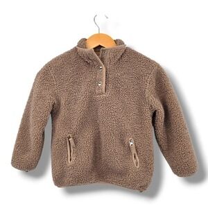 Pink Lily Kids Sherpa Pullover Jacket Size 5/6 Brown 1/4‎ Button Pocket